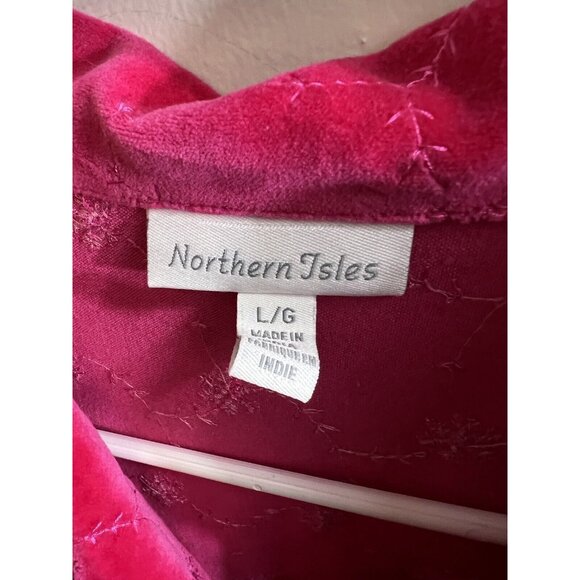 Northern Isles Womens Large Hot Pink Velvet Shacket Button Up Embroidered Cotton - Picture 3 of 8
